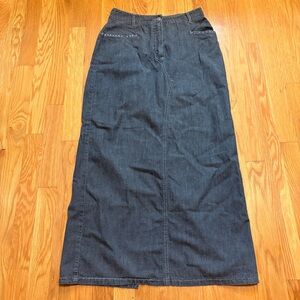 Western Rhinestone Cowgirl Gray Long Denim Skirt Women’s 38 Back Slit Vintage